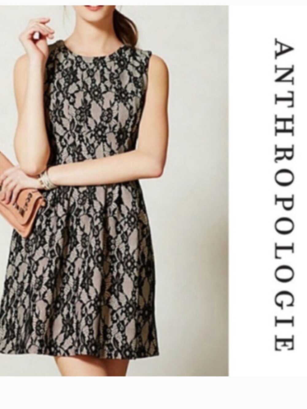 Anthropologie HD In Paris Violante Lace Black and Ivory Dress Size Medium
